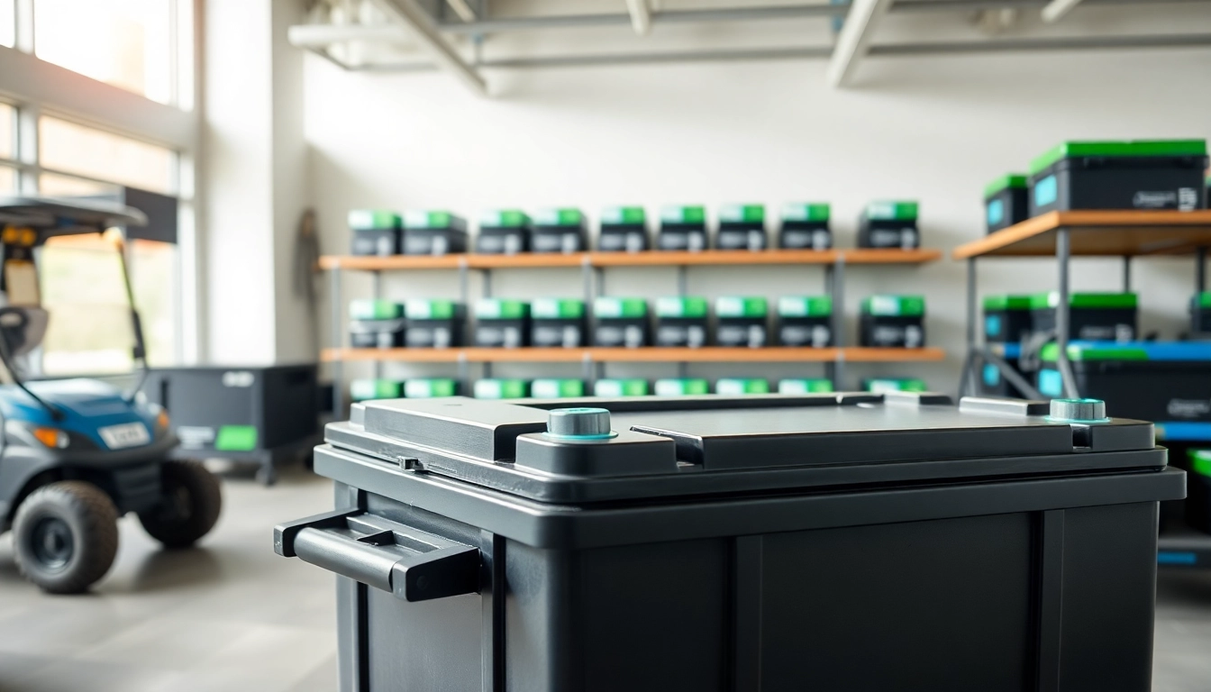 Showcasing lithium golf cart batteries that highlight high capacity and sleek design.