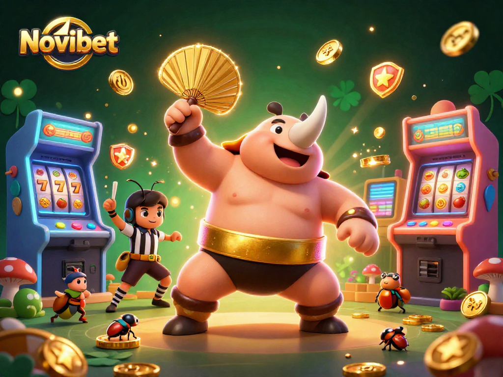 Experience thrilling jackpots and wins with Novibet's vibrant 3D casino illustration featuring game elements.