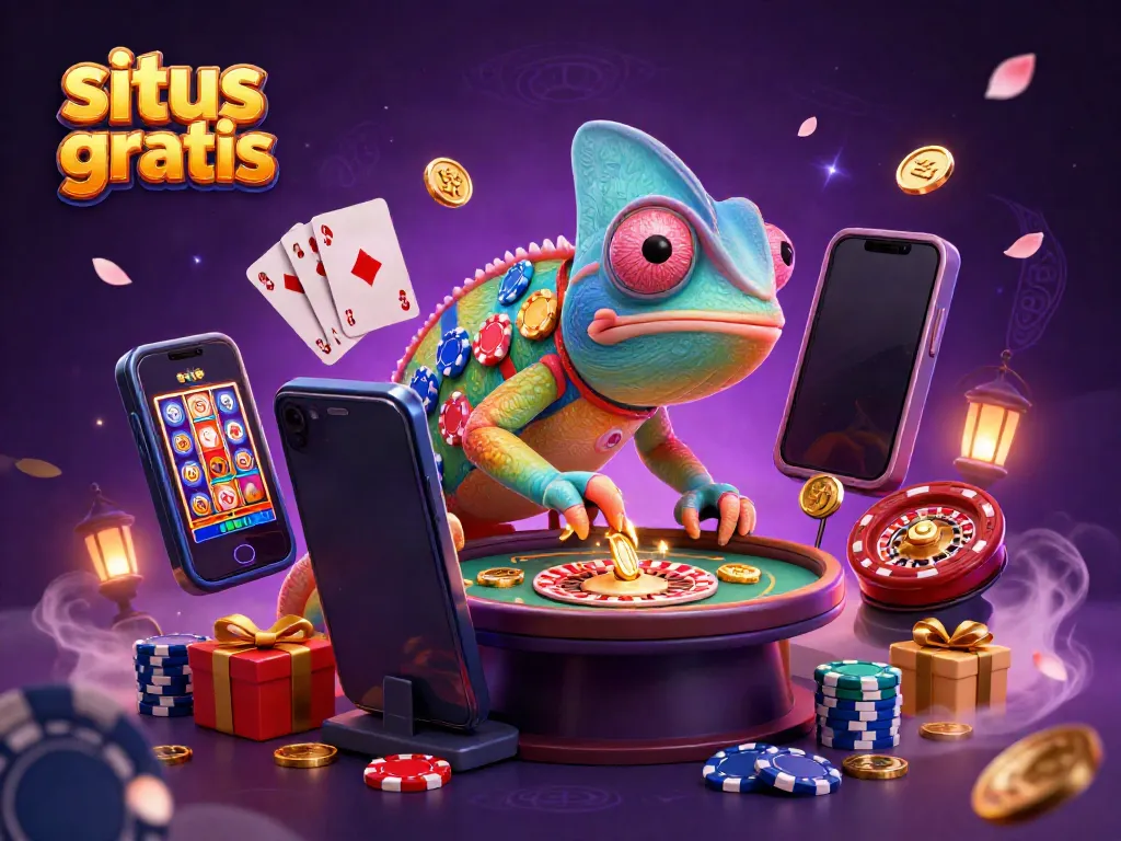 Experience situs slot gratis with vibrant slot games, dynamic casino elements, and a colorful chameleon owner.