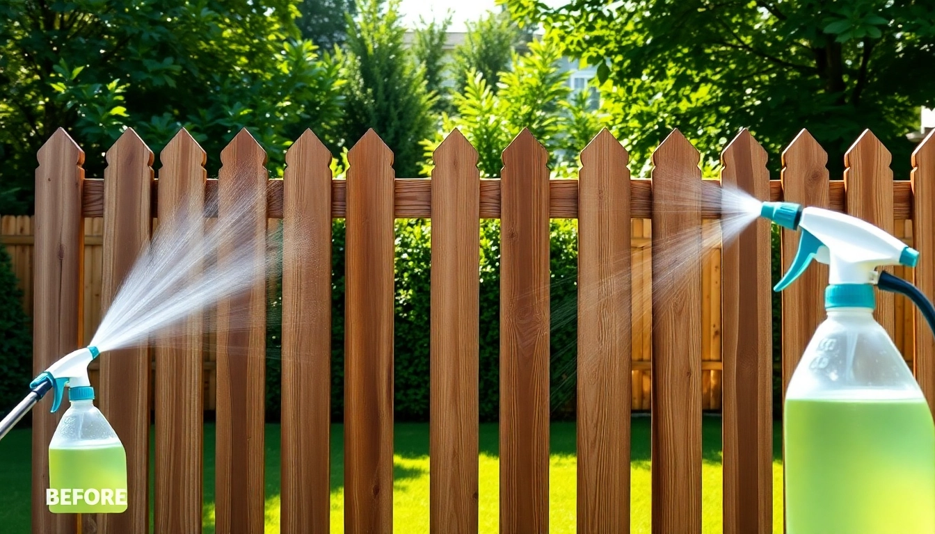 Efficient Fence Cleaning with a soft wash technique in a beautiful backyard.