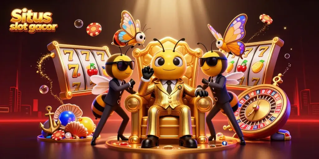 Spin the reels at Situs slot gacor with a vibrant casino scene packed with excitement and winnings.