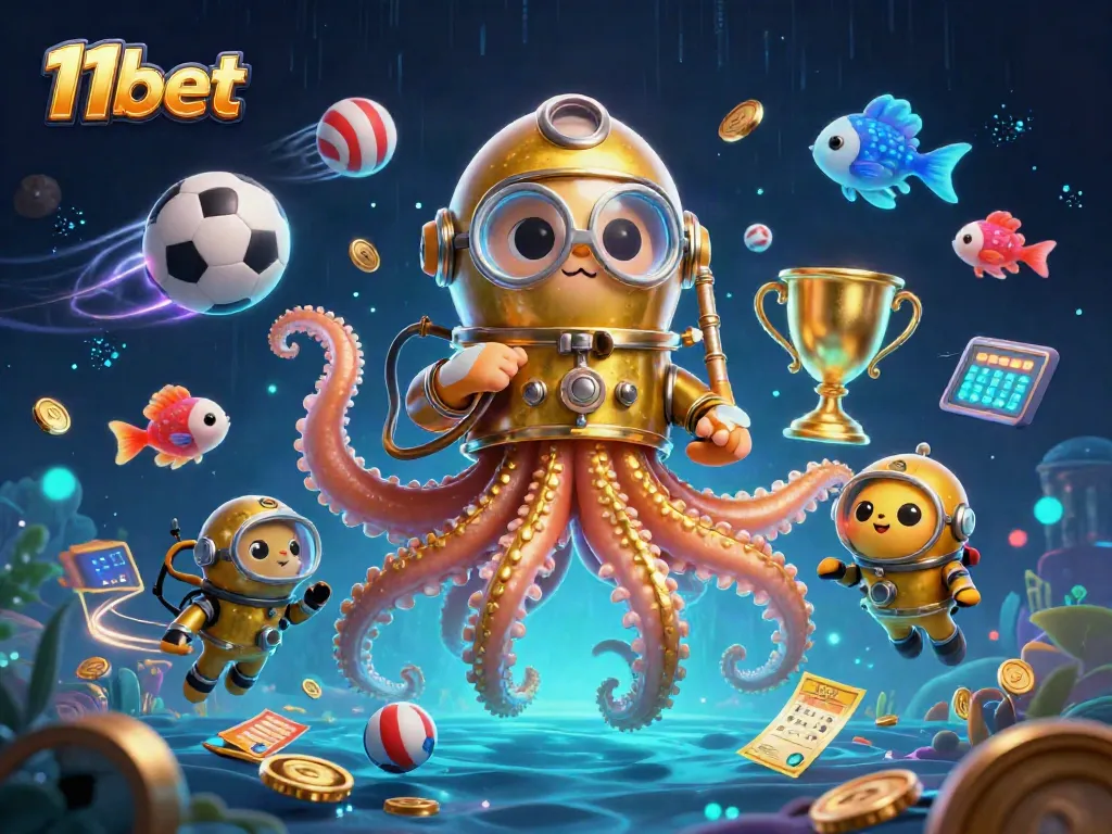 Experience thrilling online gaming with 11bet’s vibrant, action-packed illustration featuring engaging characters and dynamic sports elements.