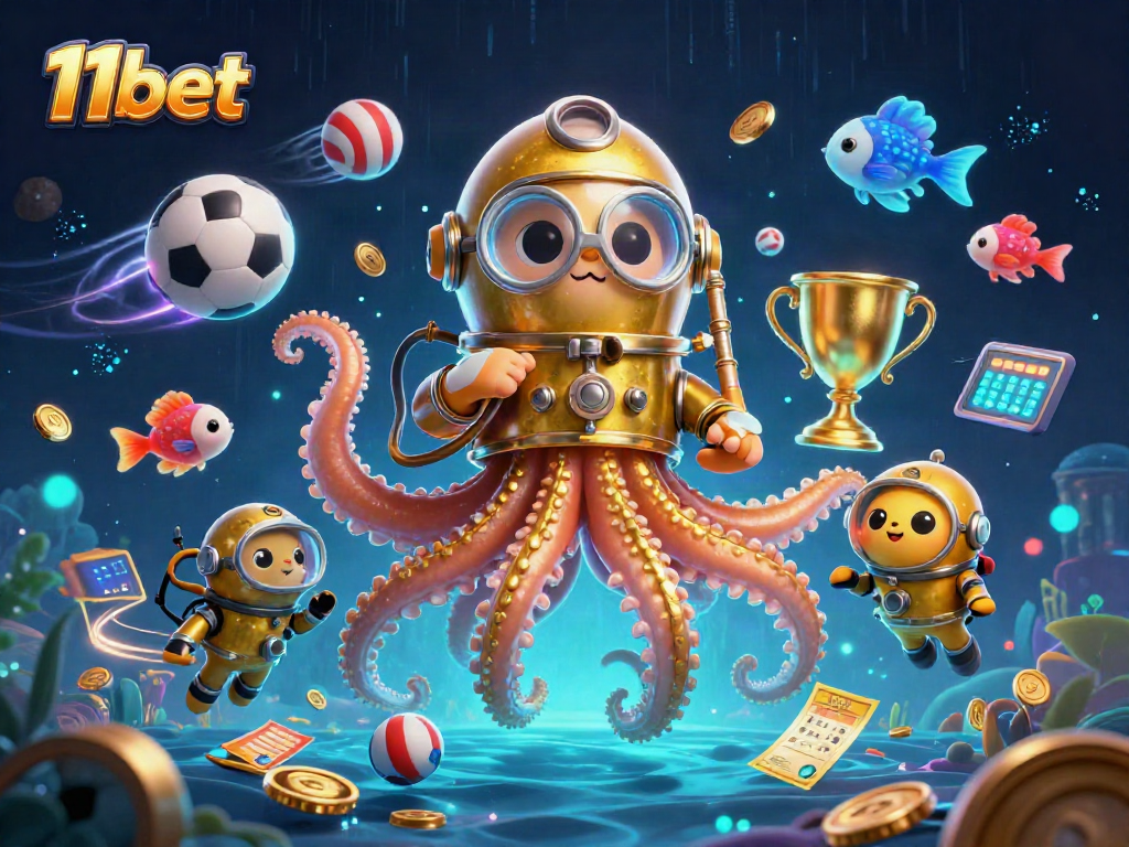 Experience thrilling online gaming with 11bet’s vibrant, action-packed illustration featuring engaging characters and dynamic sports elements.
