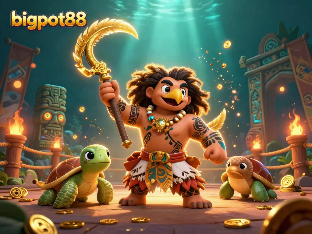 Mainkan bigpot88 dengan karakter demigod dan aksesori kasino dalam ilustrasi 3D yang memukau