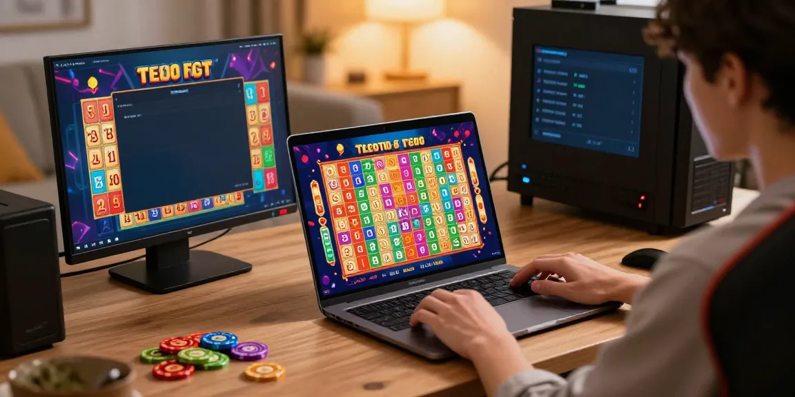 Player exploring harga toto lottery options on a laptop in a cozy gaming space.
