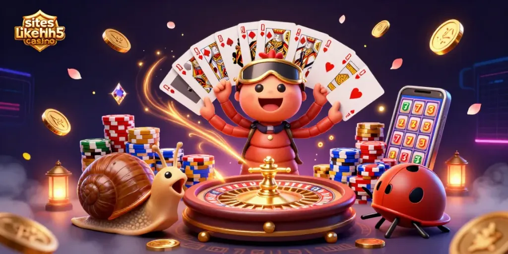 Experience the excitement of siteslikehigh5casino with a colorful illustration of a dealer and high-rollers.