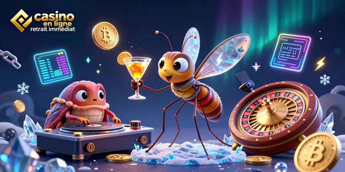 Profitez du casino en ligne retrait immédiat avec une illustration captivante de personnages et éléments animés.