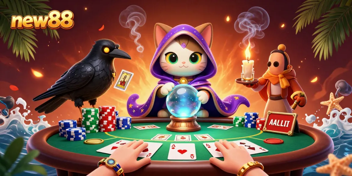 Experience thrilling moments with new88: animated poker showdown featuring mystical characters.