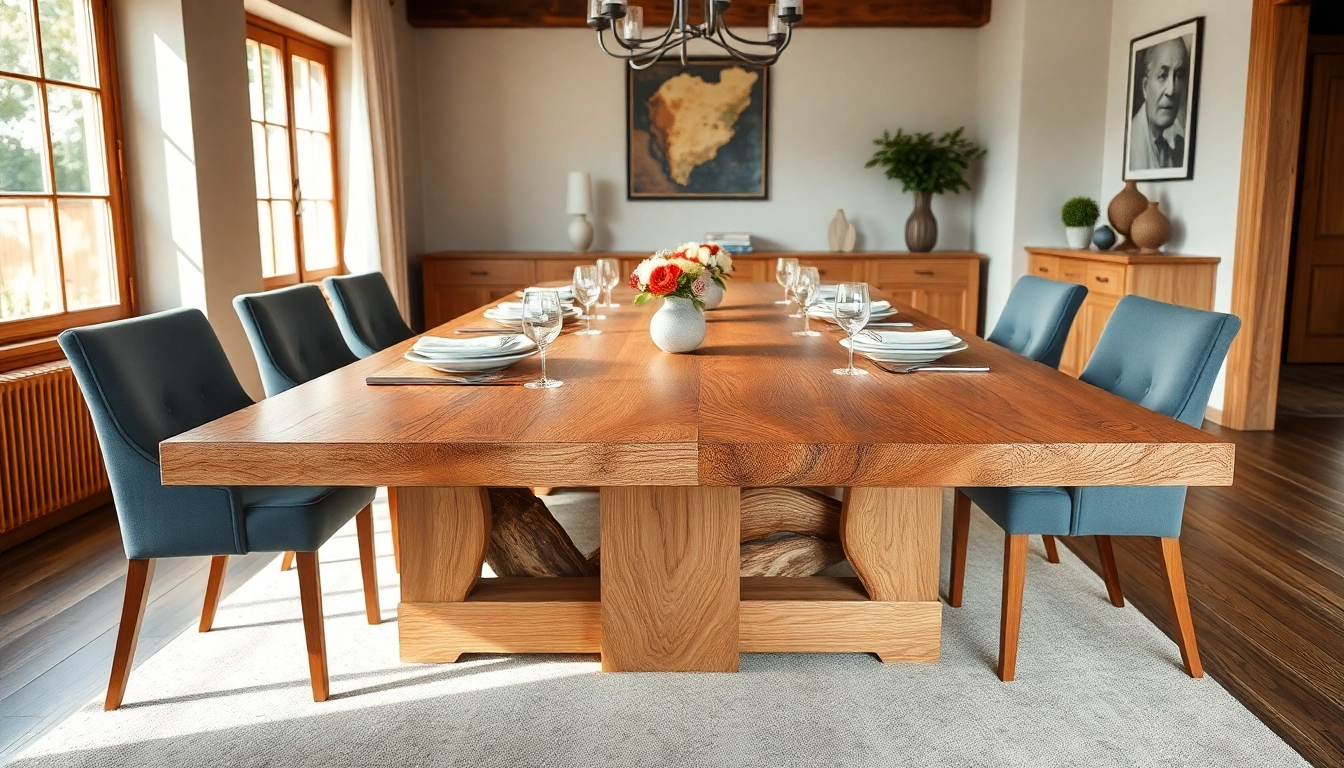 Admire the exquisite Massiver Eiche Esstisch featuring a beautiful live edge design, perfect for elegant dining.