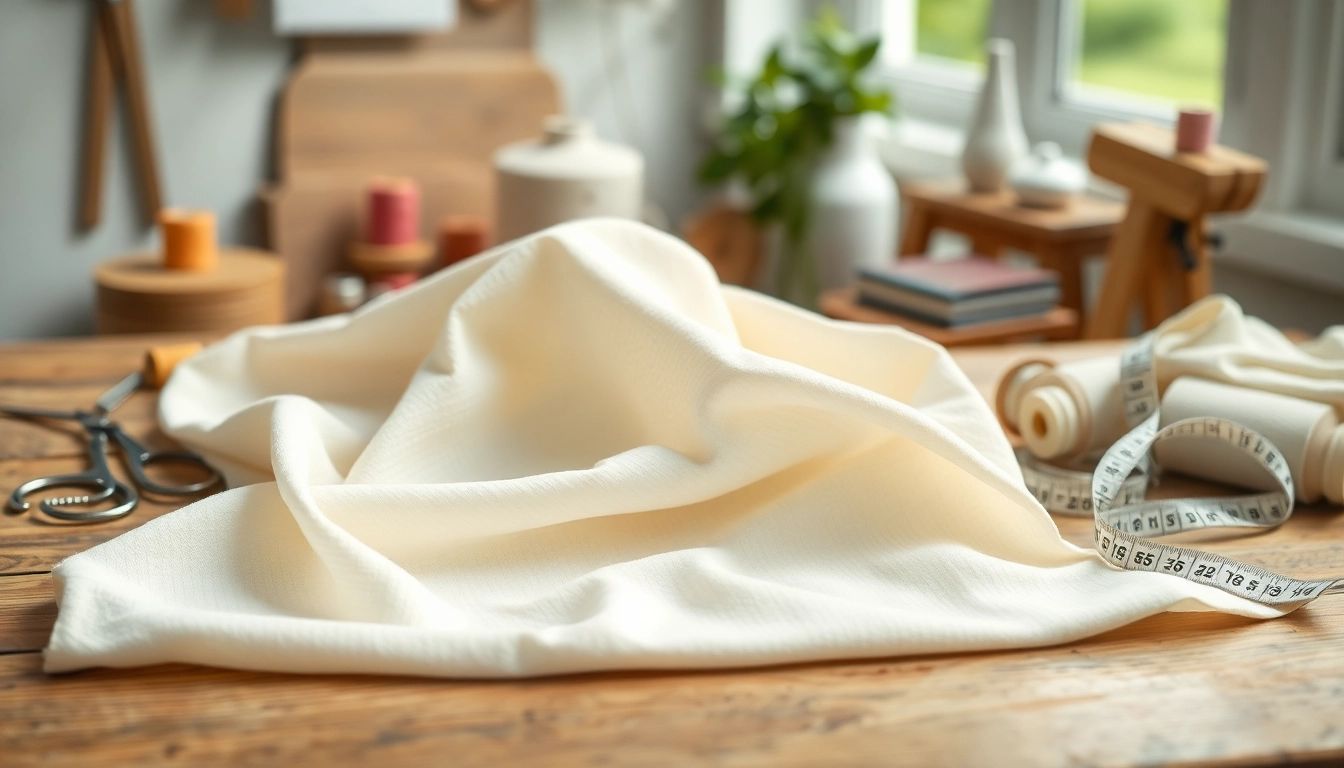 Ongebleekt katoen met natuurlijke textuur en accessoires van een naaister.