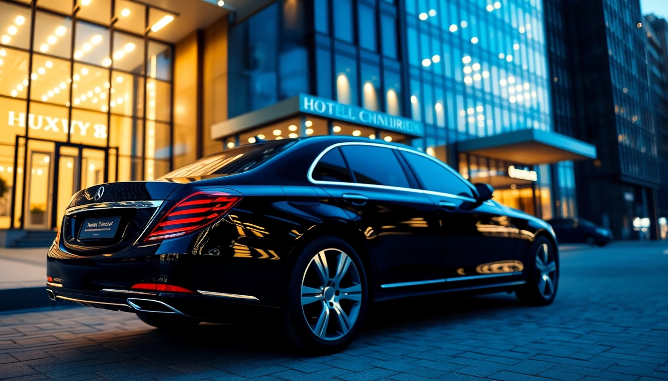 Experience the elegance of a VIP chauffeur service at a luxury hotel entrance.