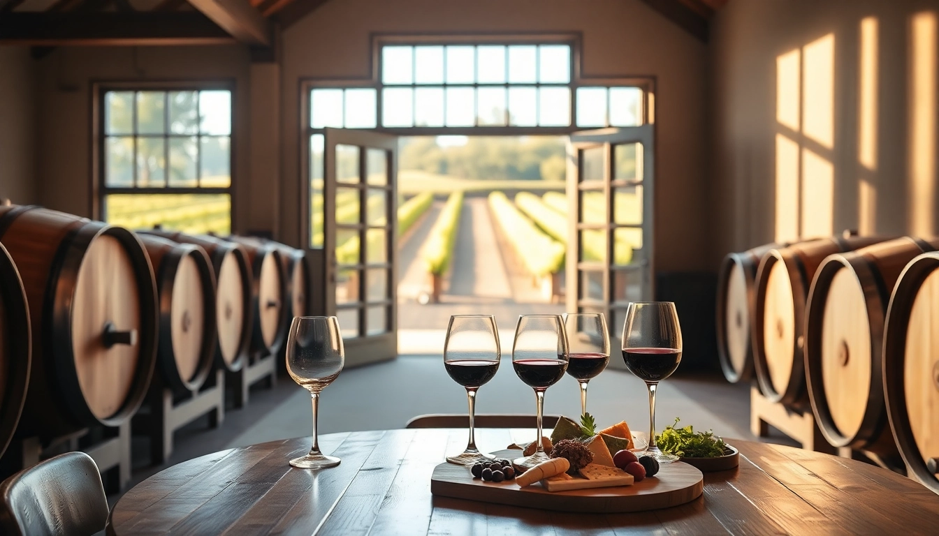 Discover the elegant ambiance of a Winery Sacramento tasting room featuring barrels and vineyard views.